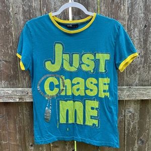 Nice t-shirt💙💚just chase me inscription, size L